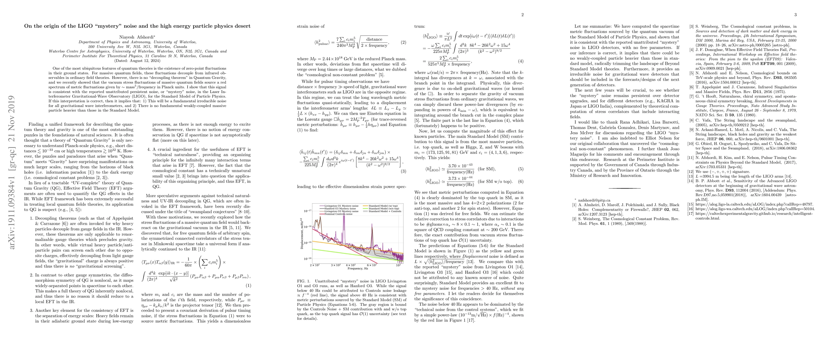 Thumbnail for On the origin of the LIGO "mystery" noise and the high energy particle
  physics desert