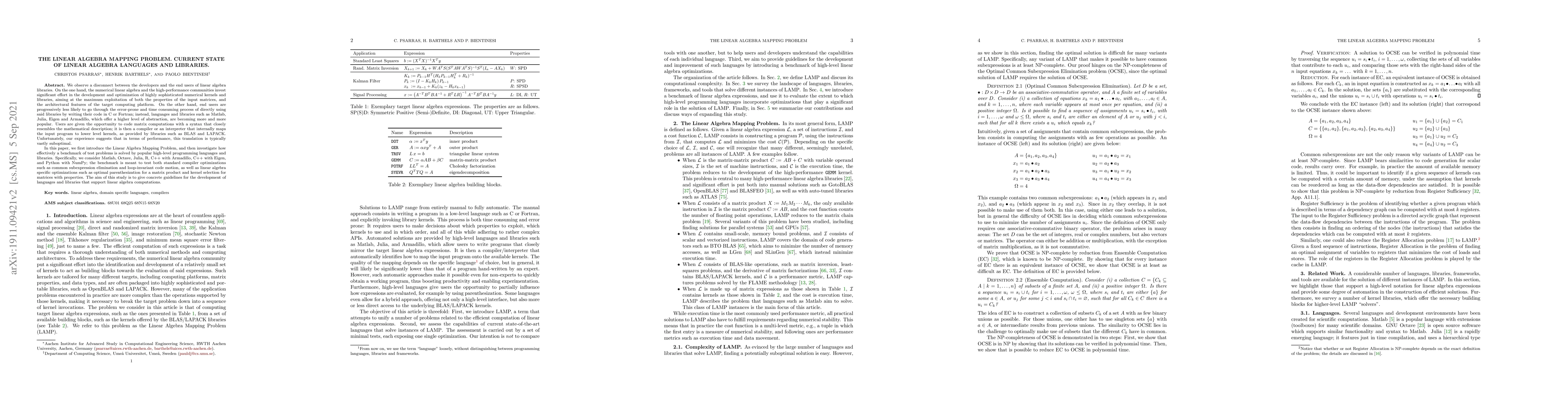 Thumbnail for The Linear Algebra Mapping Problem. Current state of linear algebra
  languages and libraries