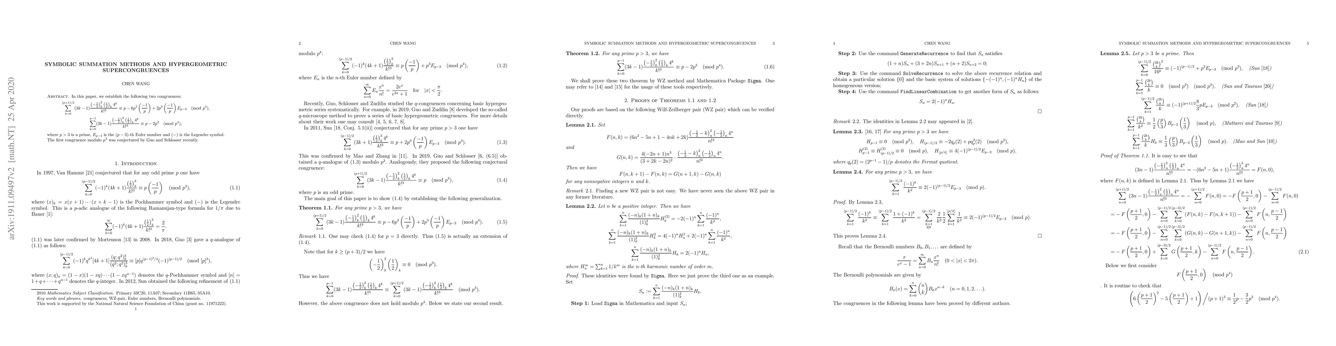 Thumbnail for Symbolic summation methods and hypergeometric supercongruences