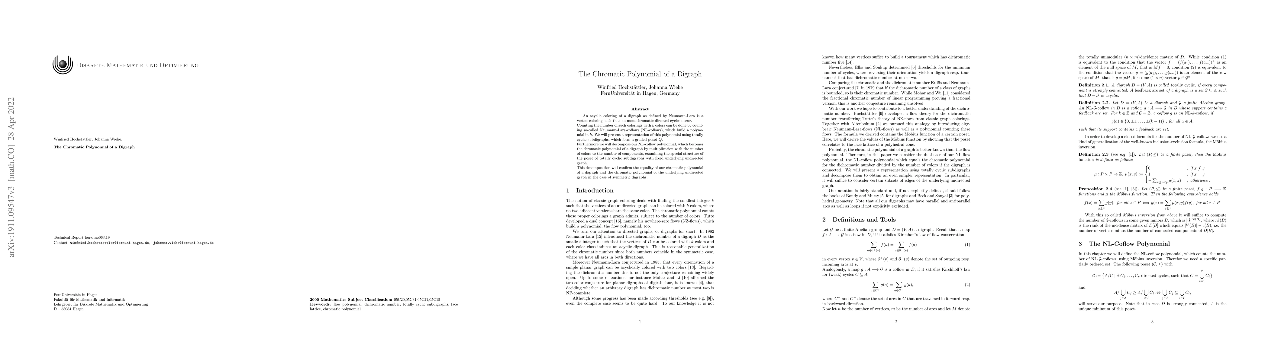 Thumbnail for The Chromatic Polynomial of a Digraph