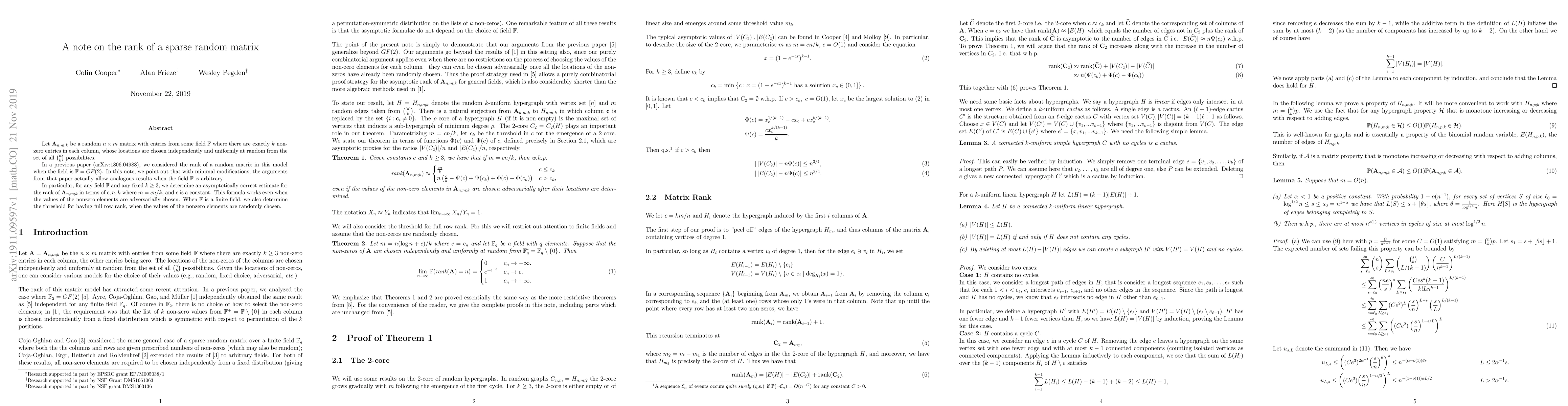 Thumbnail for A note on the rank of a sparse random matrix