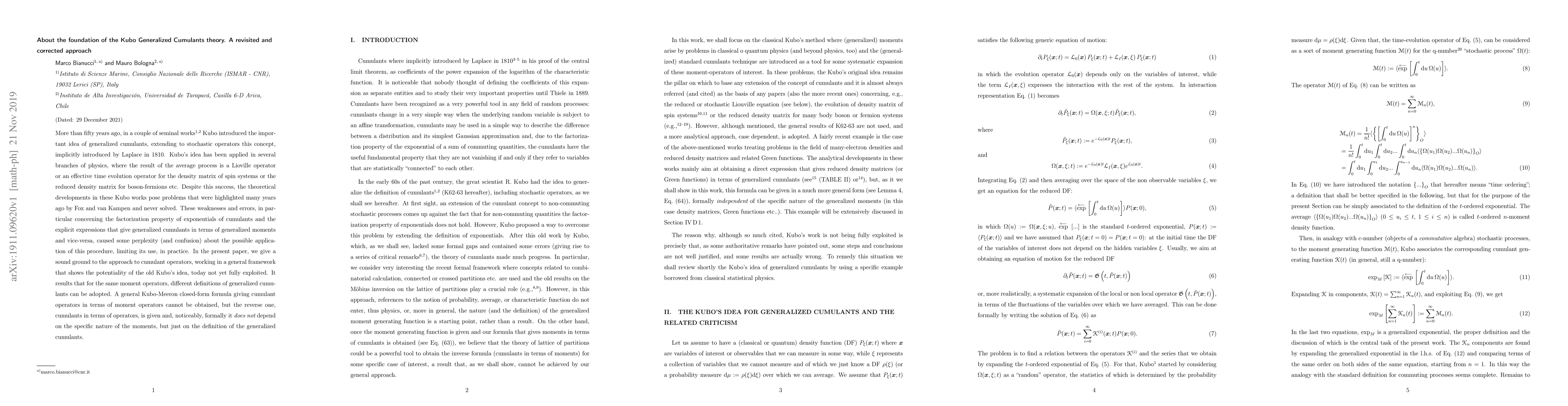 Thumbnail for About the foundation of the Kubo Generalized Cumulants theory. A
  revisited and corrected approach