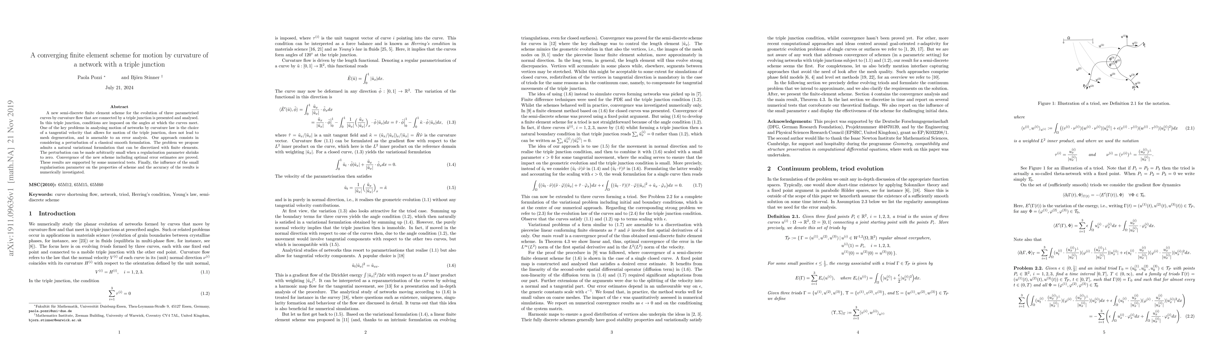 Thumbnail for A converging finite element scheme for motion by curvature of a network
  with a triple junction