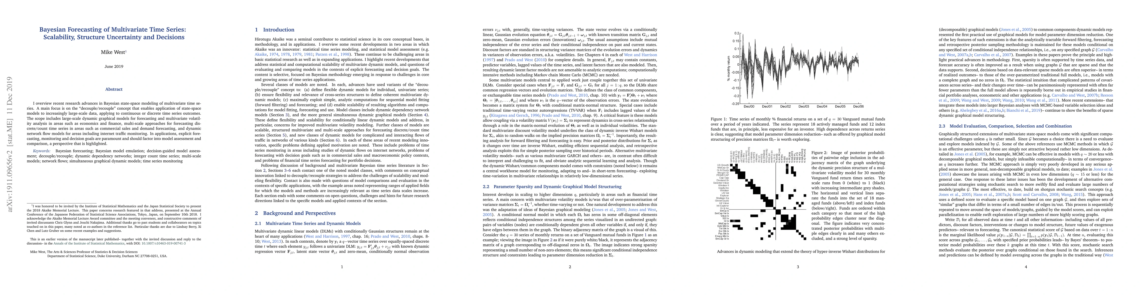 Thumbnail for Bayesian forecasting of multivariate time series: Scalability, structure
  uncertainty and decisions