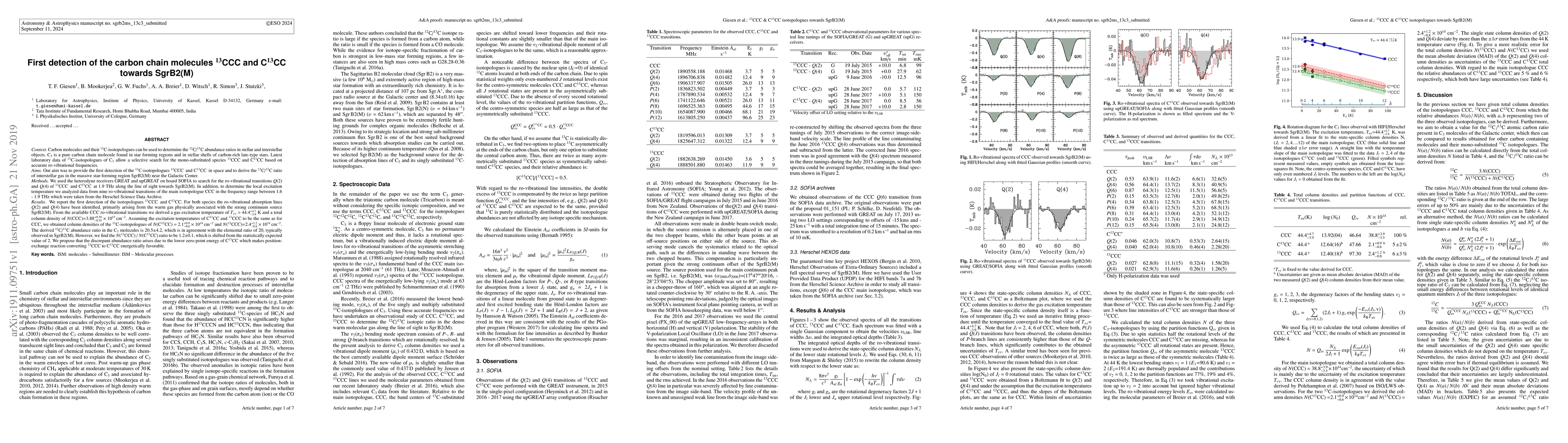 Thumbnail for First detection of the carbon chain molecules 13CCC and C13CC towards
  SgrB2(M)