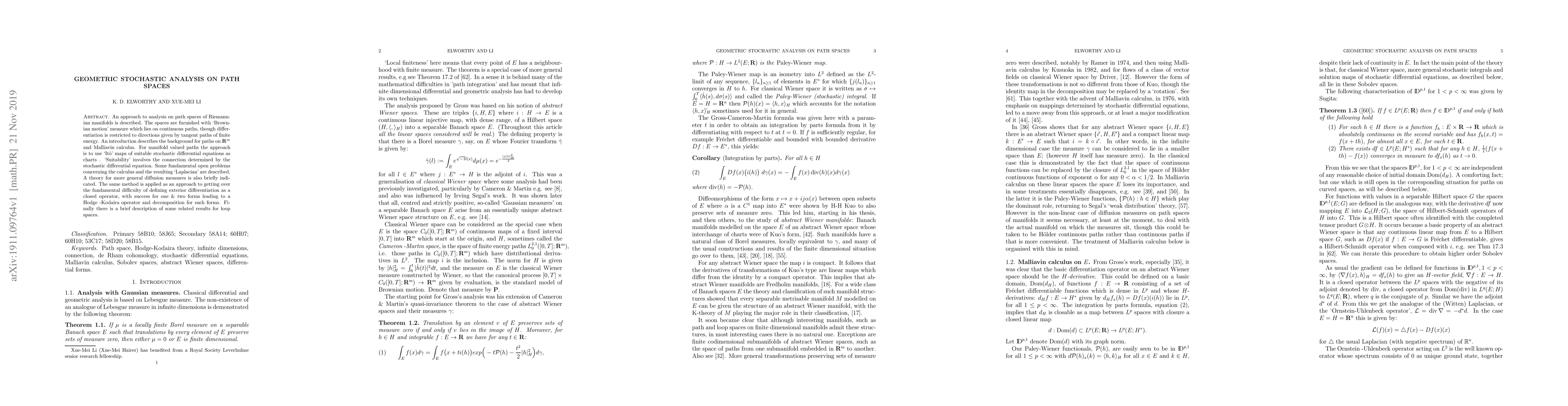 Thumbnail for Geometric stochastic analysis on path spaces