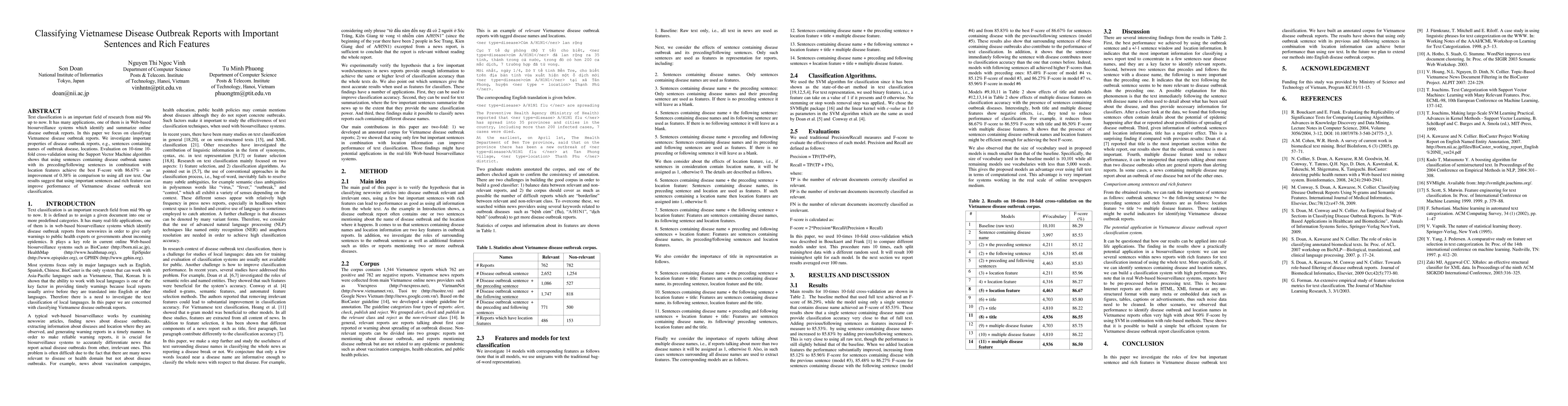 Thumbnail for Classifying Vietnamese Disease Outbreak Reports with Important Sentences
  and Rich Features