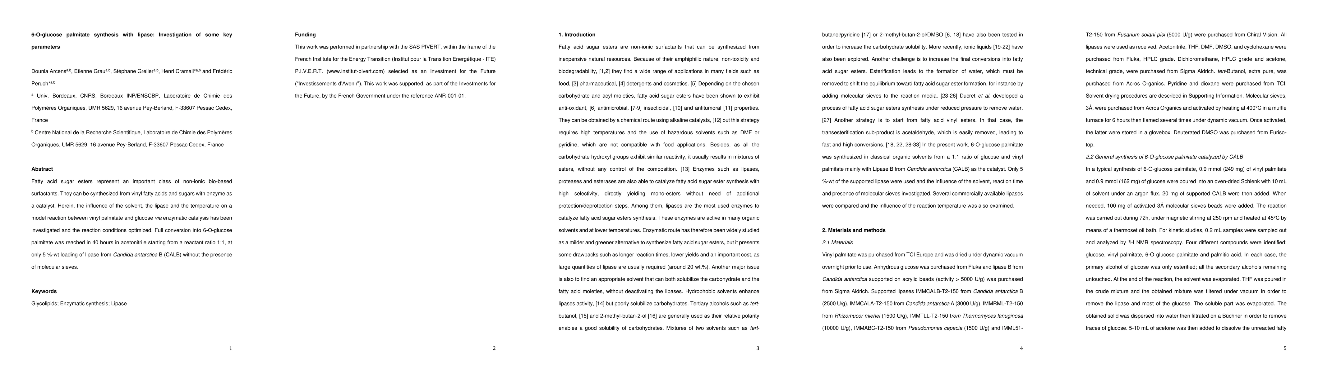 Thumbnail for 6-O-glucose palmitate synthesis with lipase: Investigation of some key
  parameters