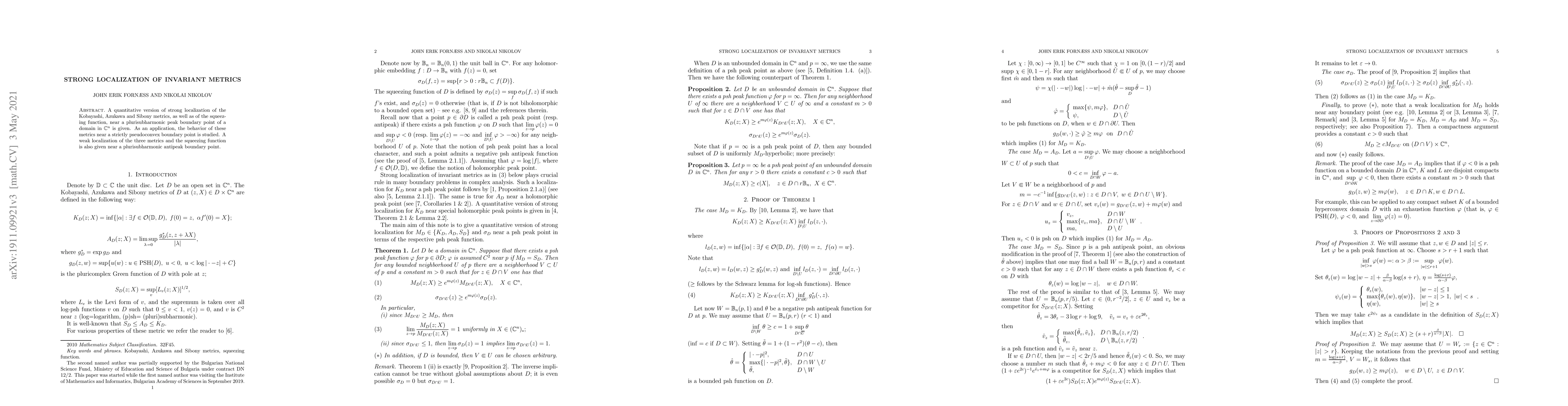 Thumbnail for Strong localization of invariant metrics