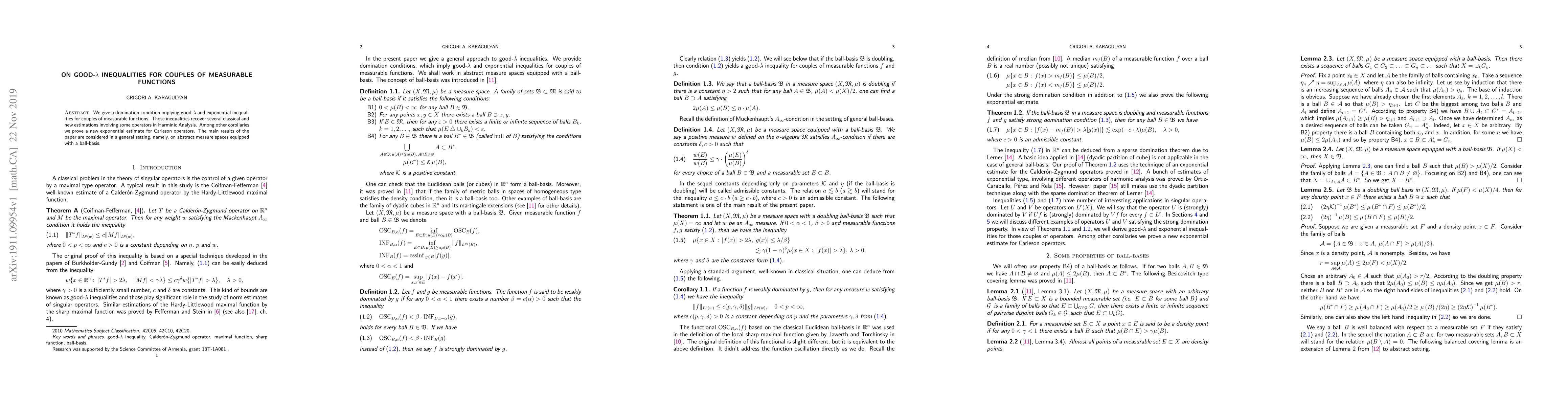 Thumbnail for On good-$\lambda$ inequalities for couples of measurable functions