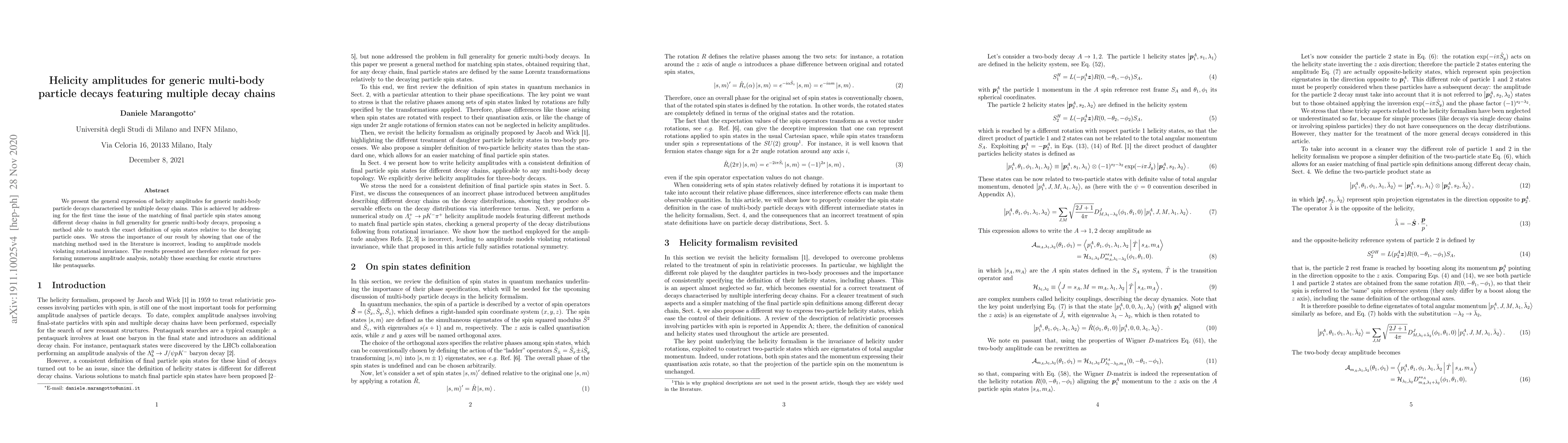 Thumbnail for Helicity amplitudes for generic multi-body particle decays featuring
  multiple decay chains