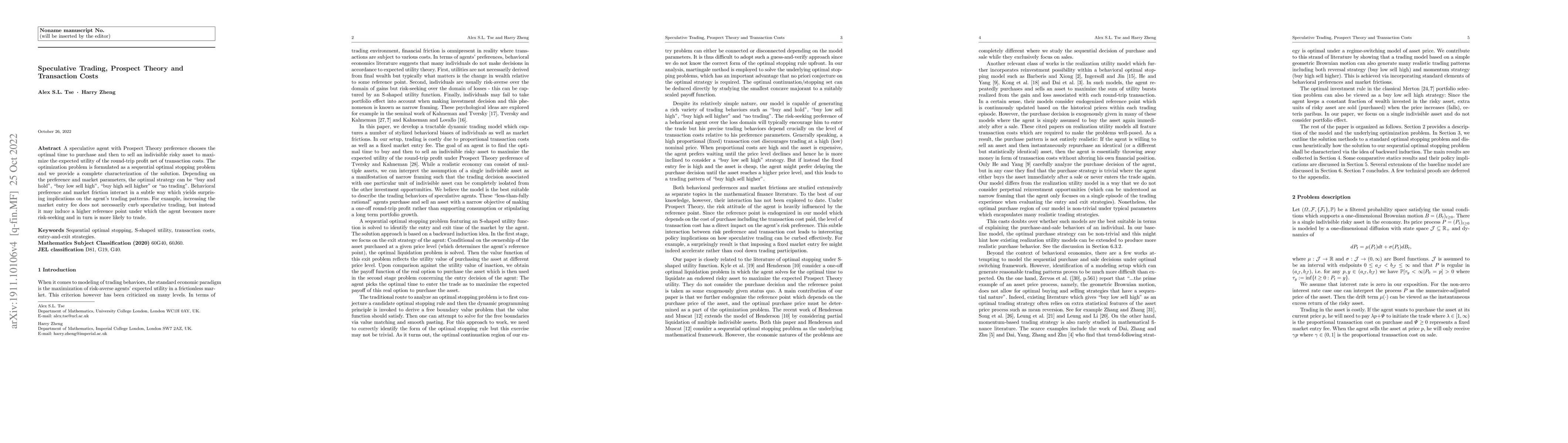 Thumbnail for Speculative Trading, Prospect Theory and Transaction Costs