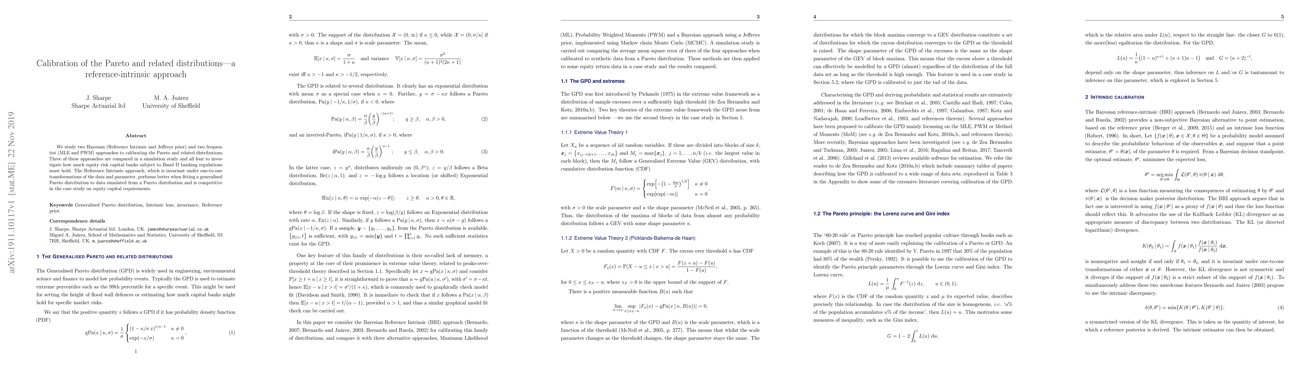 Thumbnail for Calibration of the Pareto and related distributions -a
  reference-intrinsic approach