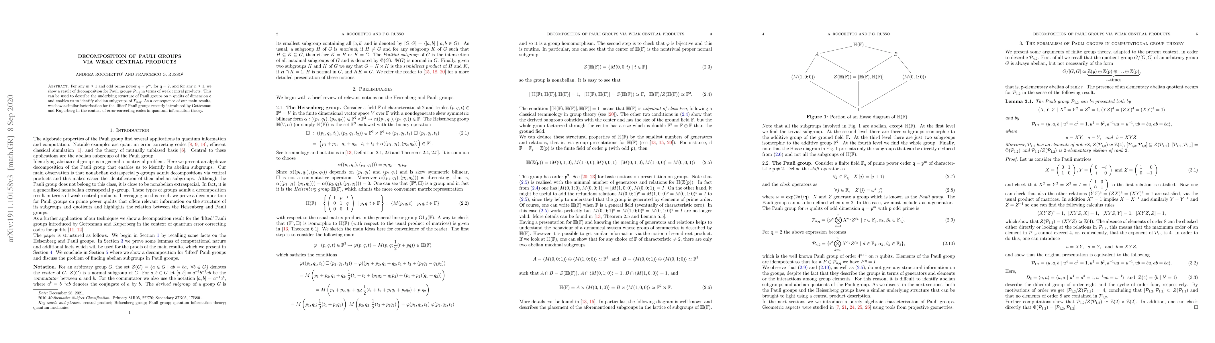 Thumbnail for Decomposition of Pauli groups via weak central products