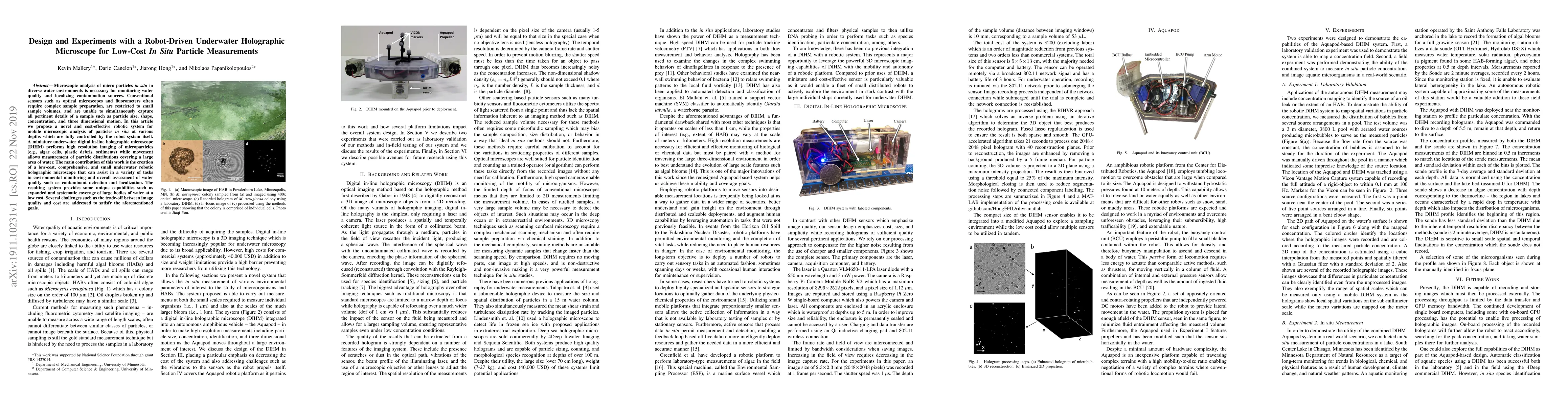 Thumbnail for Design and Experiments with a Robot-Driven Underwater Holographic
  Microscope for Low-Cost In Situ Particle Measurements