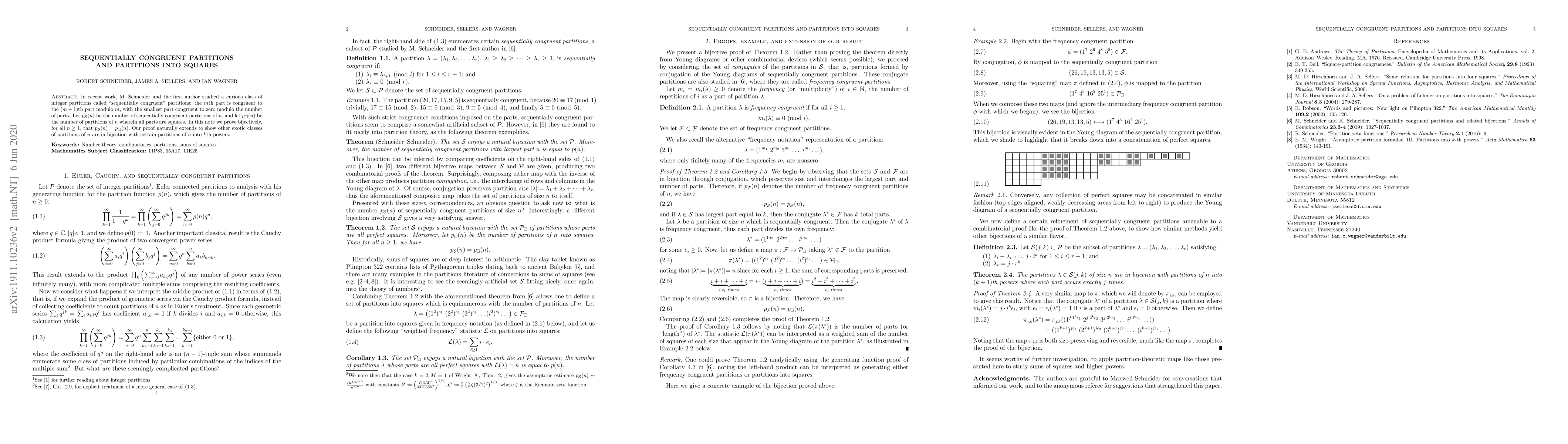 Thumbnail for Sequentially congruent partitions and partitions into squares