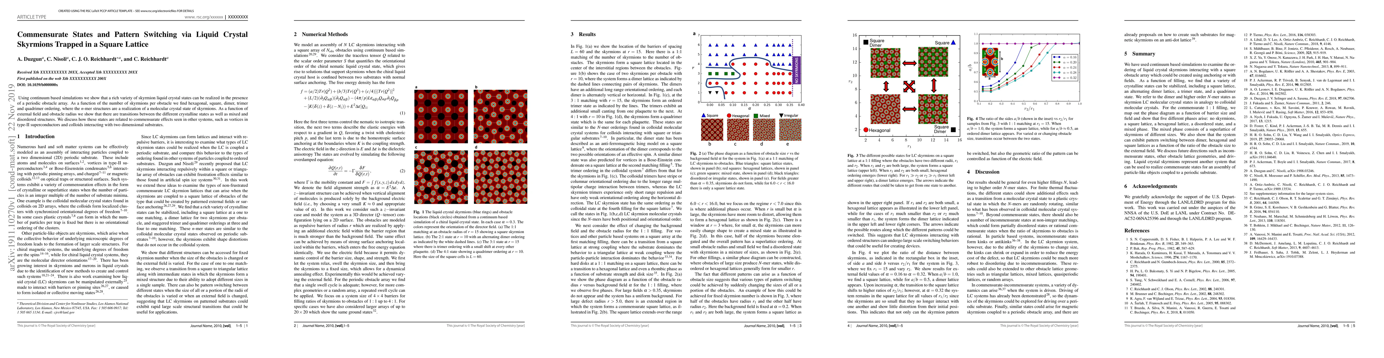 Thumbnail for Commensurate States and Pattern Switching via Liquid Crystal Skyrmions
  Trapped in a Square Lattice