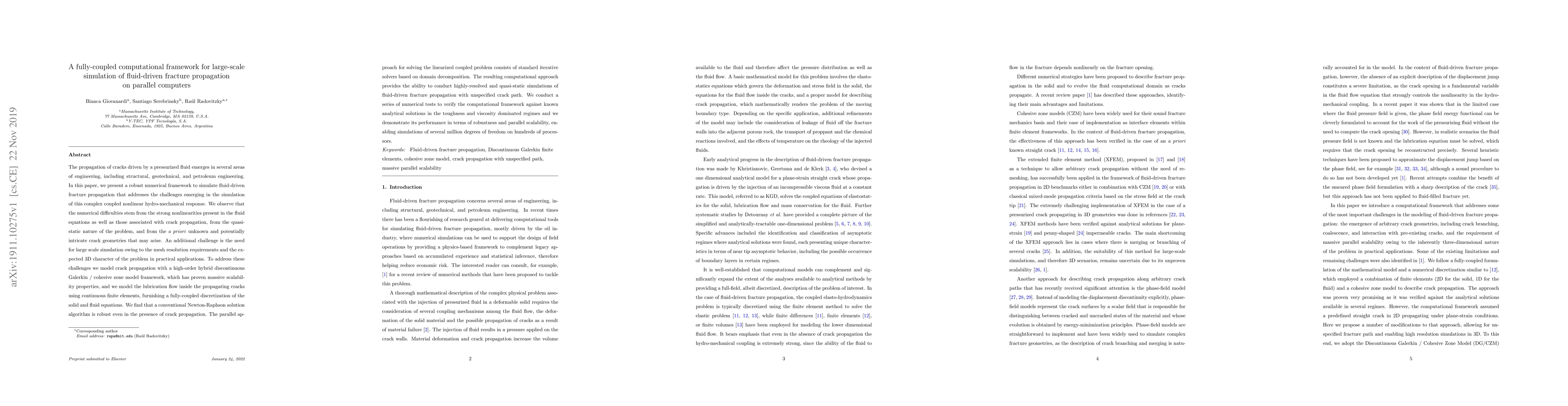 Thumbnail for A fully-coupled computational framework for large-scale simulation of
  fluid-driven fracture propagation on parallel computers