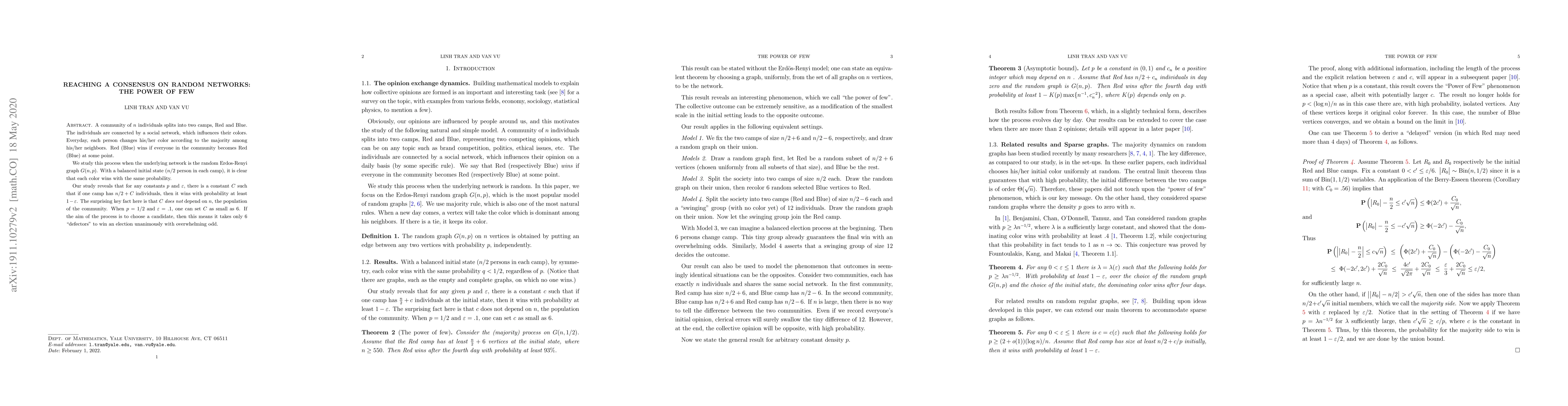 Thumbnail for Reaching a Consensus on Random Networks: The Power of Few