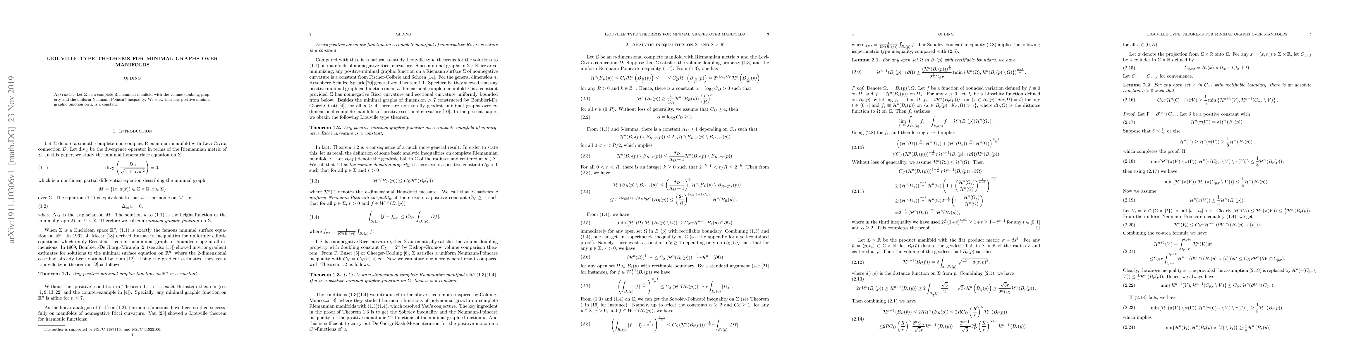Thumbnail for Liouville type theorems for minimal graphs over manifolds
