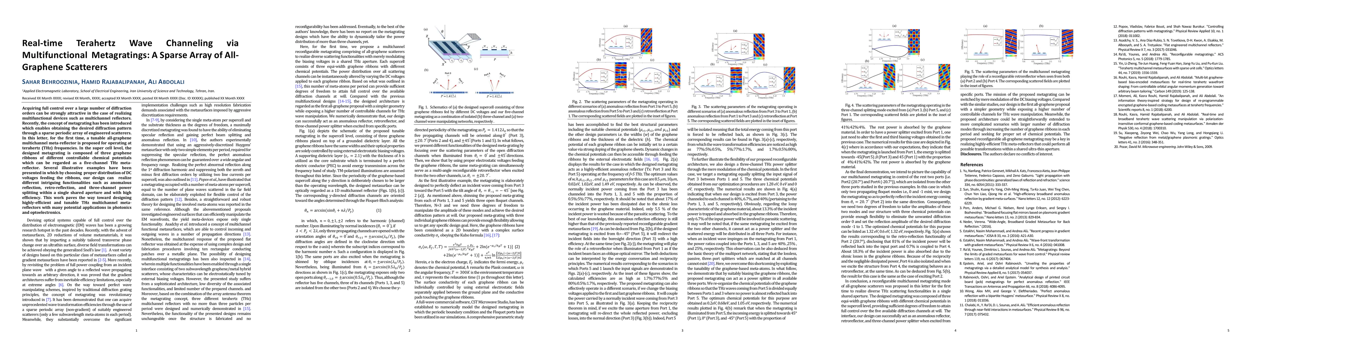 Thumbnail for Real-time Terahertz Wave Channeling via Multifunctional Metagratings: A
  Sparse Array of All-Graphene Scatterers