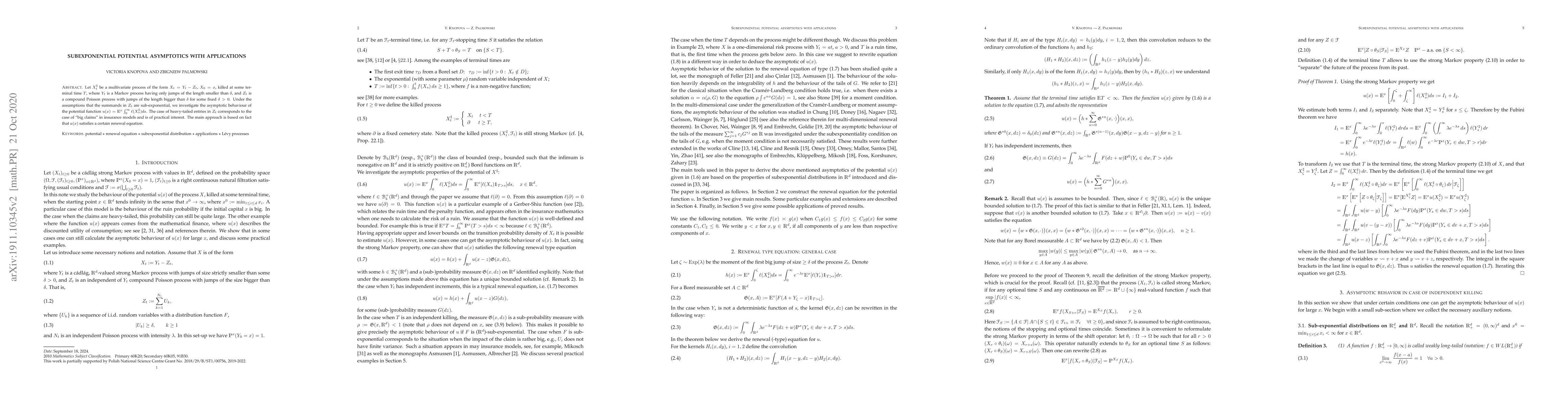Thumbnail for Subexponential potential asymptotics with applications