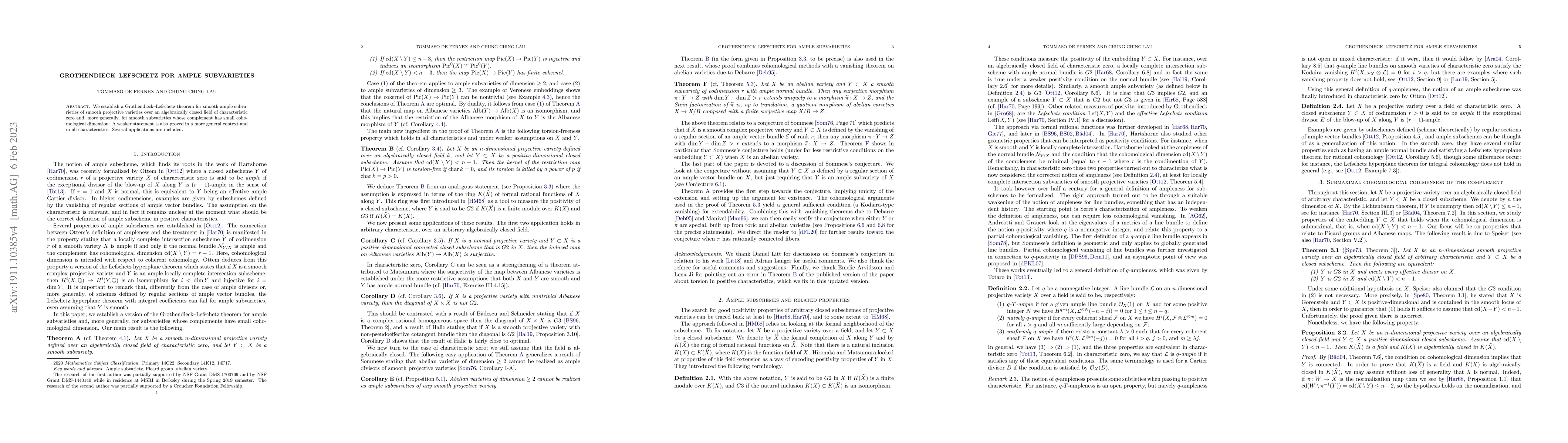 Thumbnail for Grothendieck--Lefschetz for ample subvarieties
