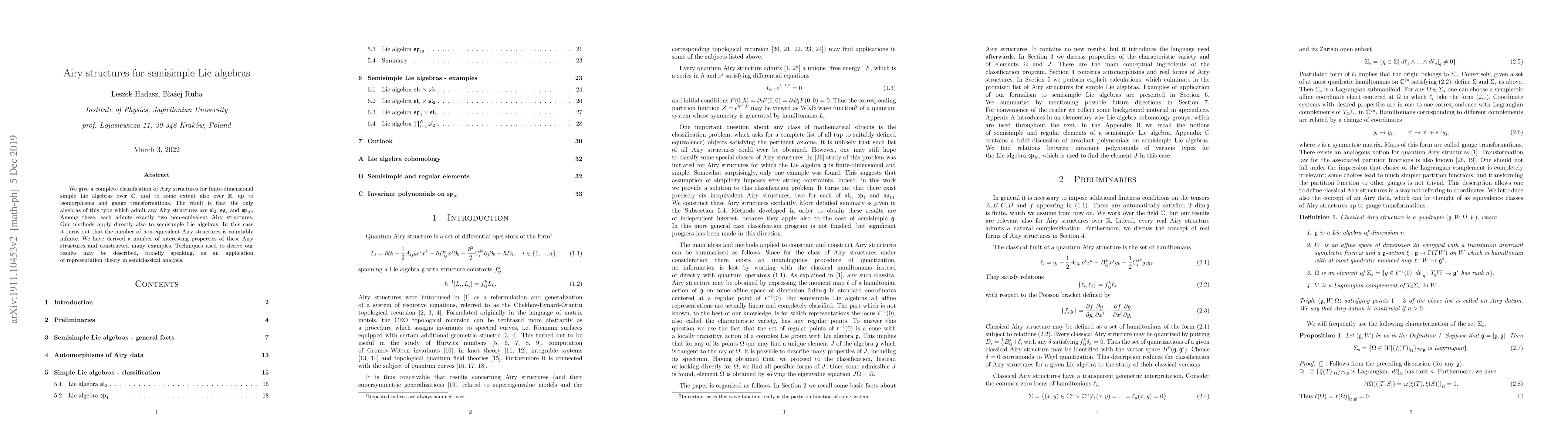 Thumbnail for Airy structures for semisimple Lie algebras
