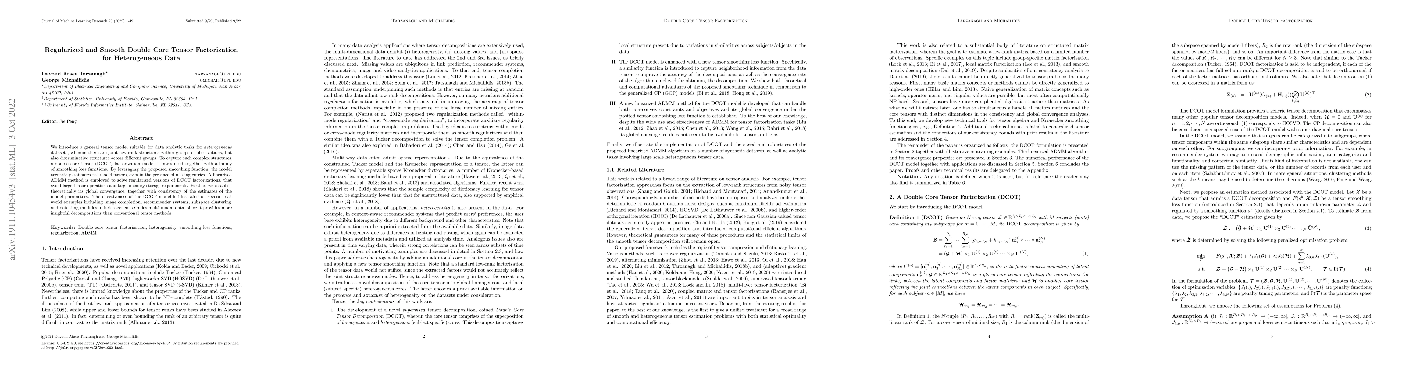 Thumbnail for Regularized and Smooth Double Core Tensor Factorization for
  Heterogeneous Data
