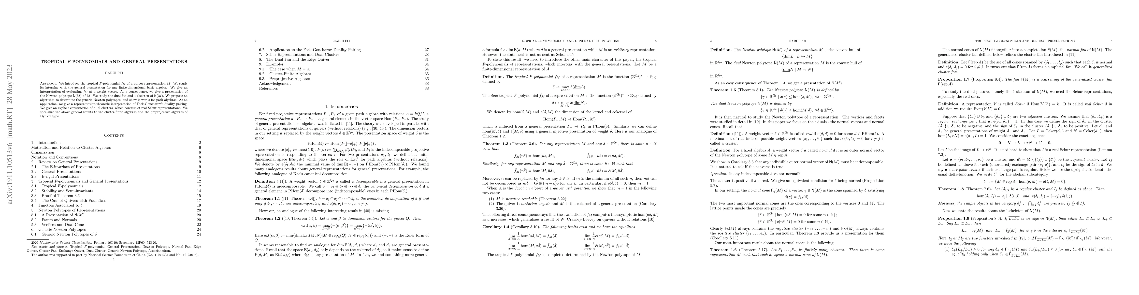 Thumbnail for Tropical $F$-polynomials and General Presentations