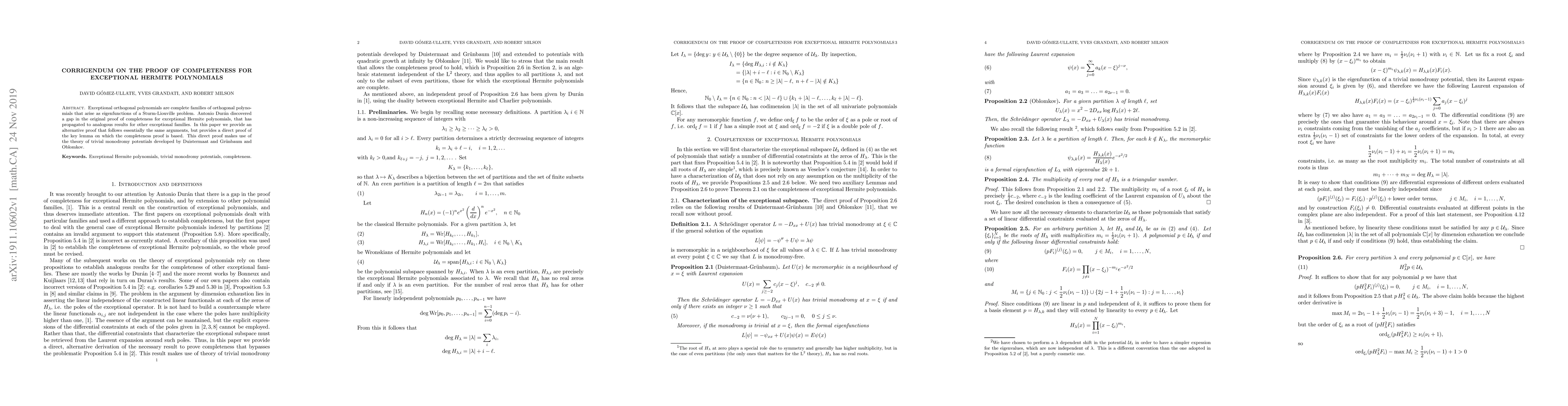 Thumbnail for Corrigendum on the proof of completeness for exceptional Hermite
  polynomials