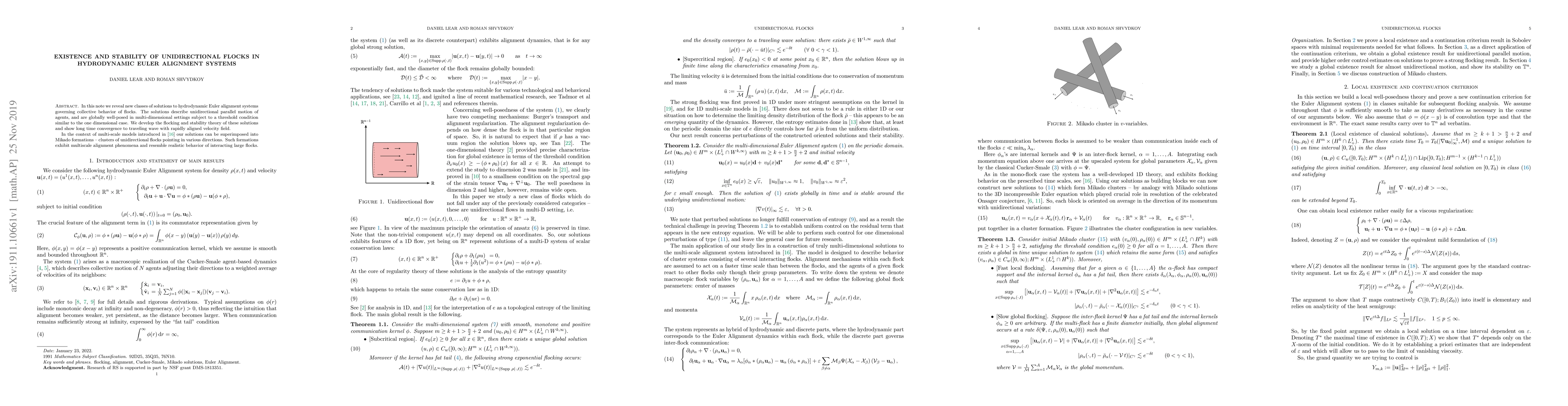 Thumbnail for Existence and stability of unidirectional flocks in hydrodynamic Euler
  Alignment systems