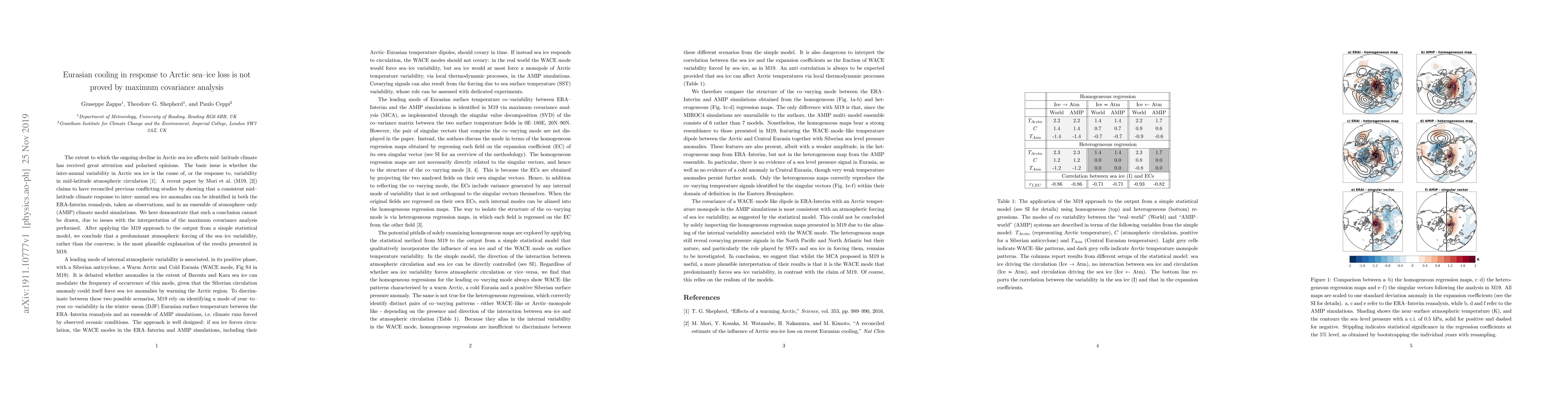 Thumbnail for Eurasian cooling in response to Arctic sea-ice loss is not proved by
  maximum covariance analysis