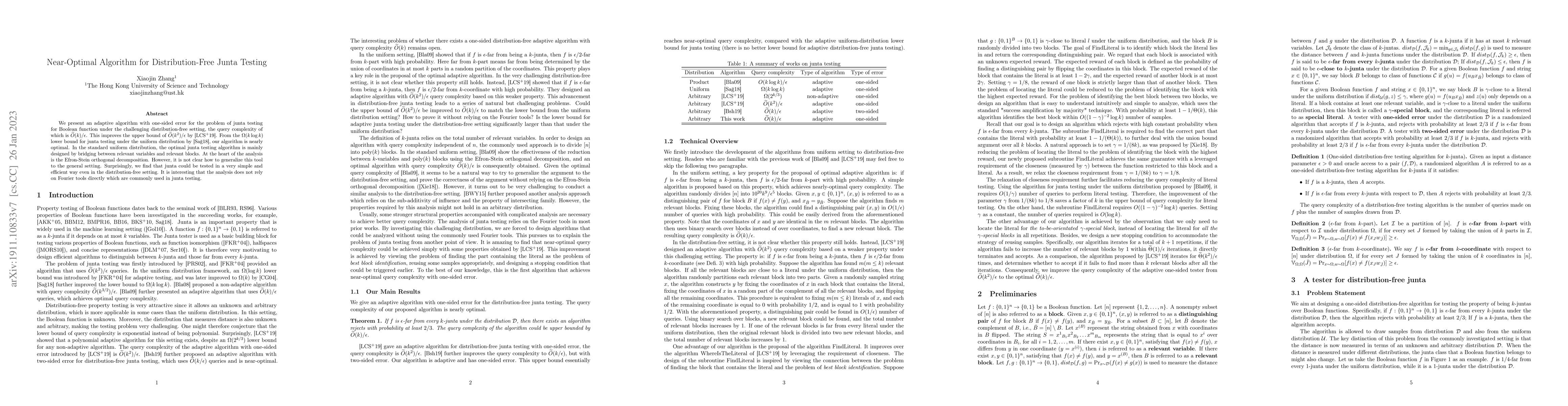 Thumbnail for Near-Optimal Algorithm for Distribution-Free Junta Testing
