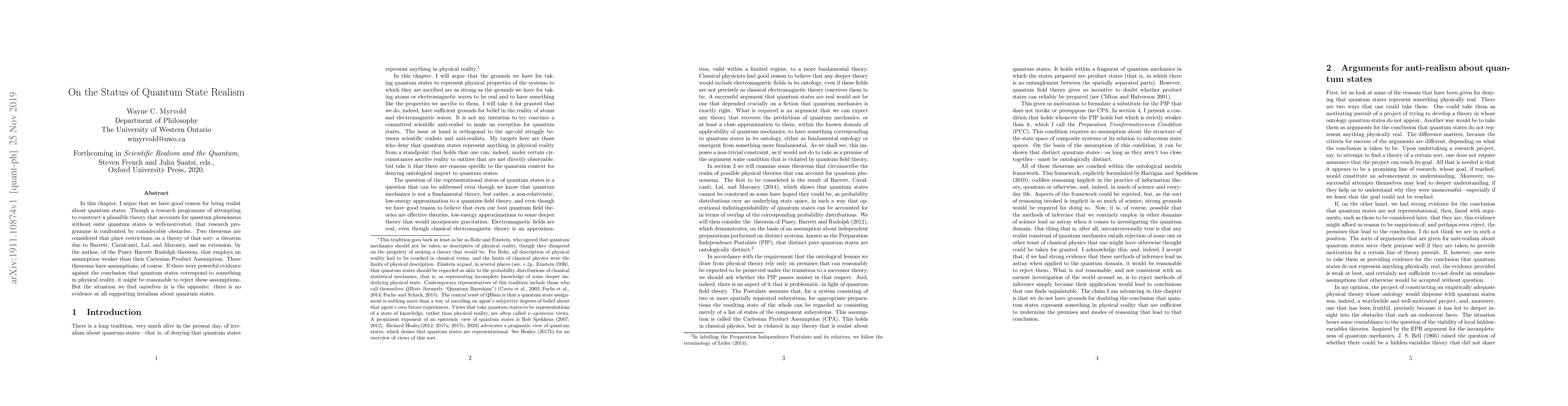 Thumbnail for On the Status of Quantum State Realism