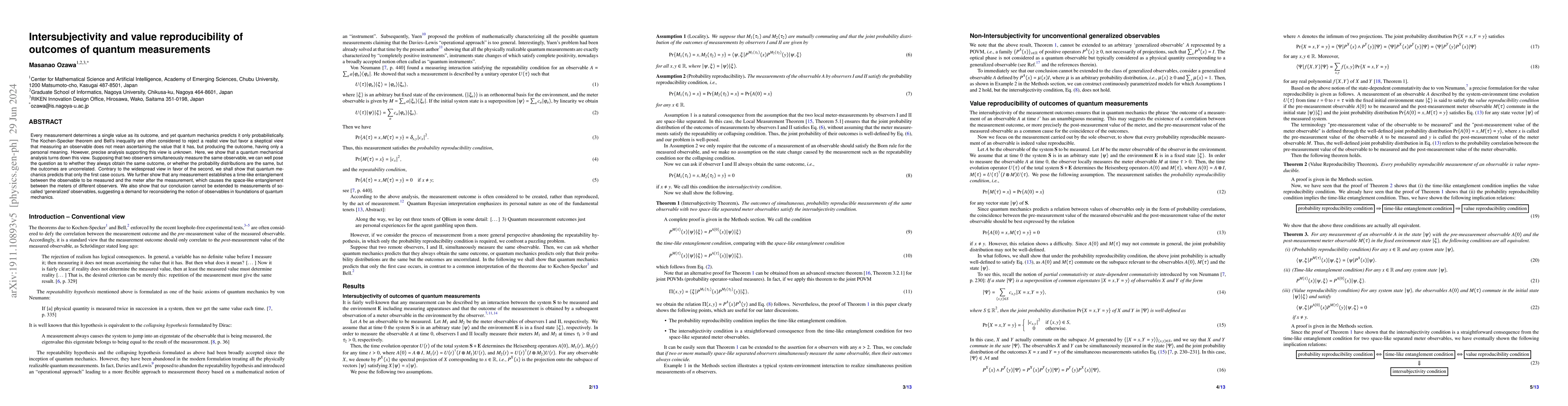 Thumbnail for Intersubjectivity and value reproducibility of outcomes of quantum
  measurements