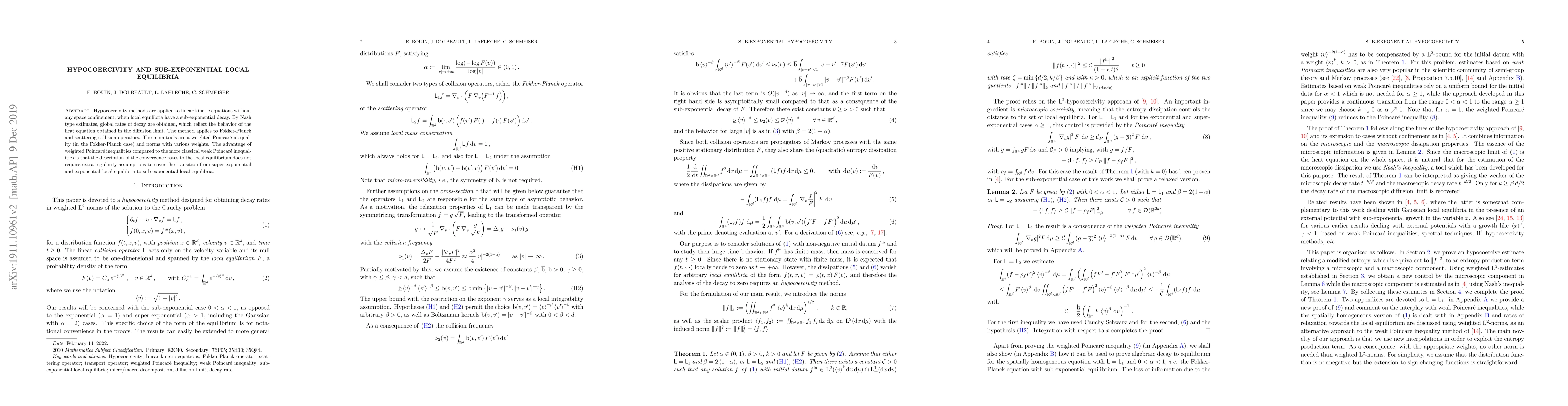 Thumbnail for Hypocoercivity and sub-exponential local equilibria