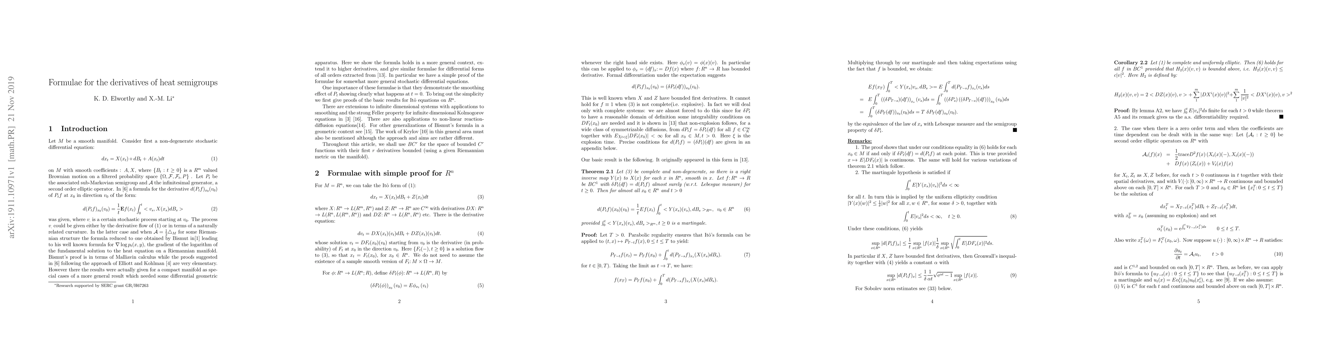 Thumbnail for Formulae for the derivatives of heat semigroups