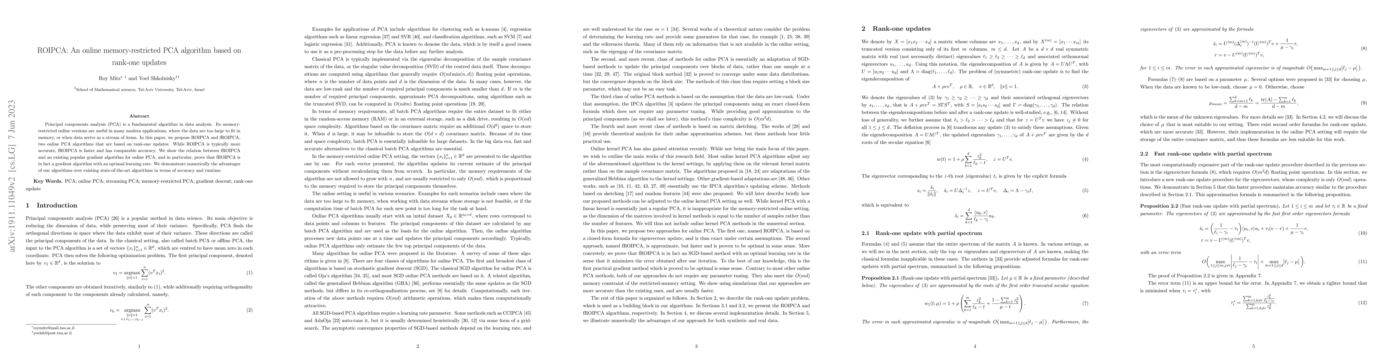 Thumbnail for ROIPCA: An online memory-restricted PCA algorithm based on rank-one
  updates