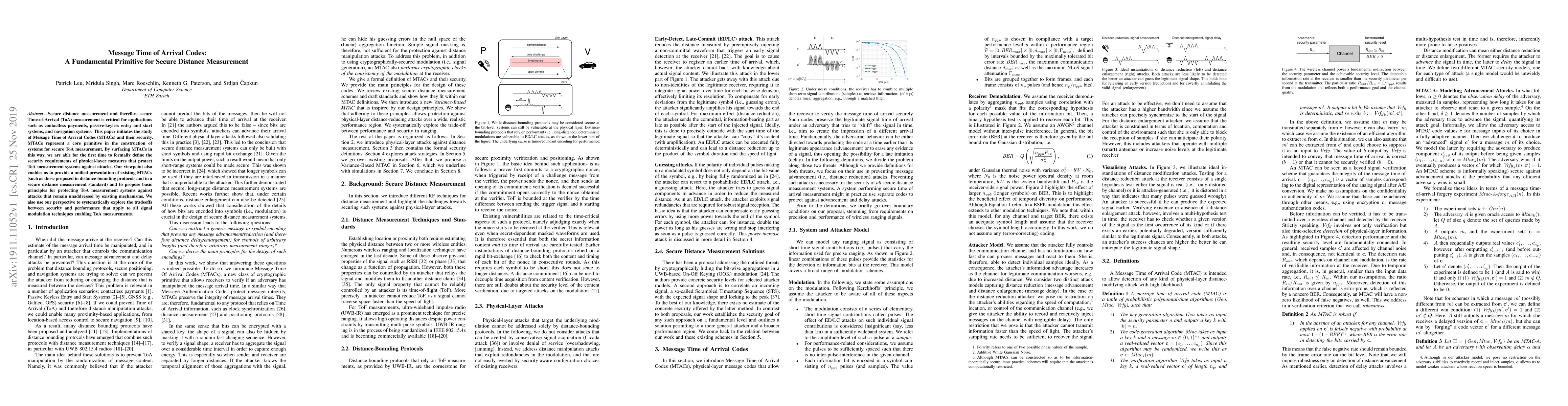Thumbnail for Message Time of Arrival Codes: A Fundamental Primitive for Secure
  Distance Measurement