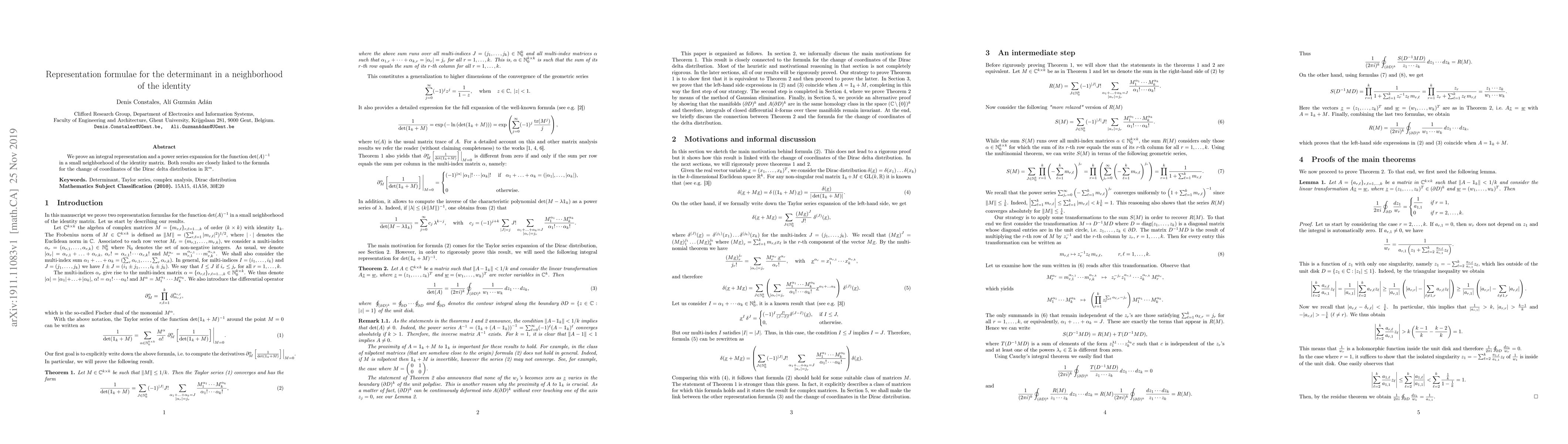 Thumbnail for Representation formulae for the determinant in a neighborhood of the
  identity
