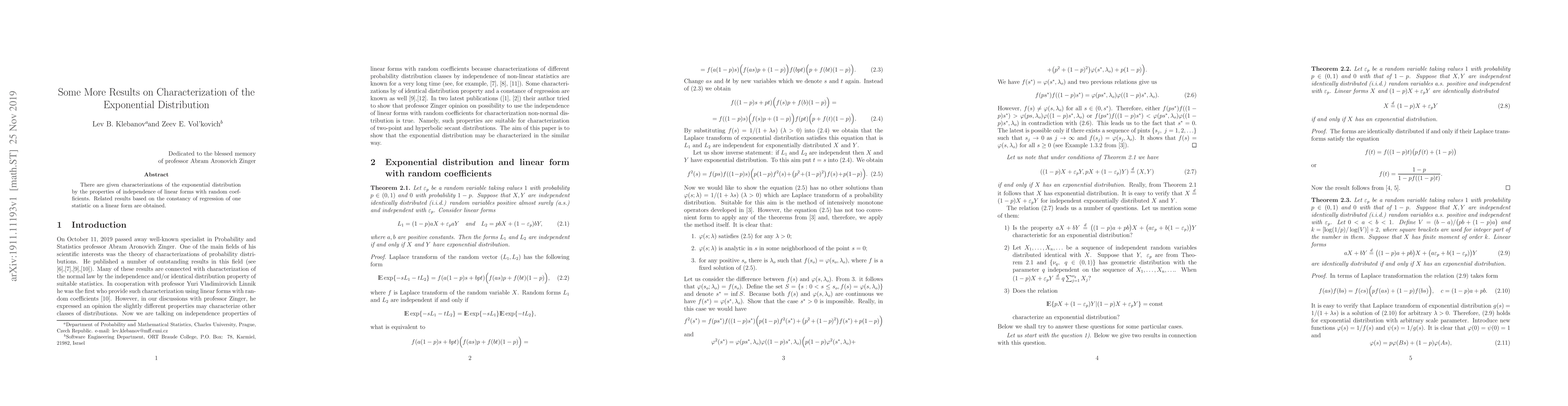 Thumbnail for Some More Results on Characterization of the Exponential Distribution