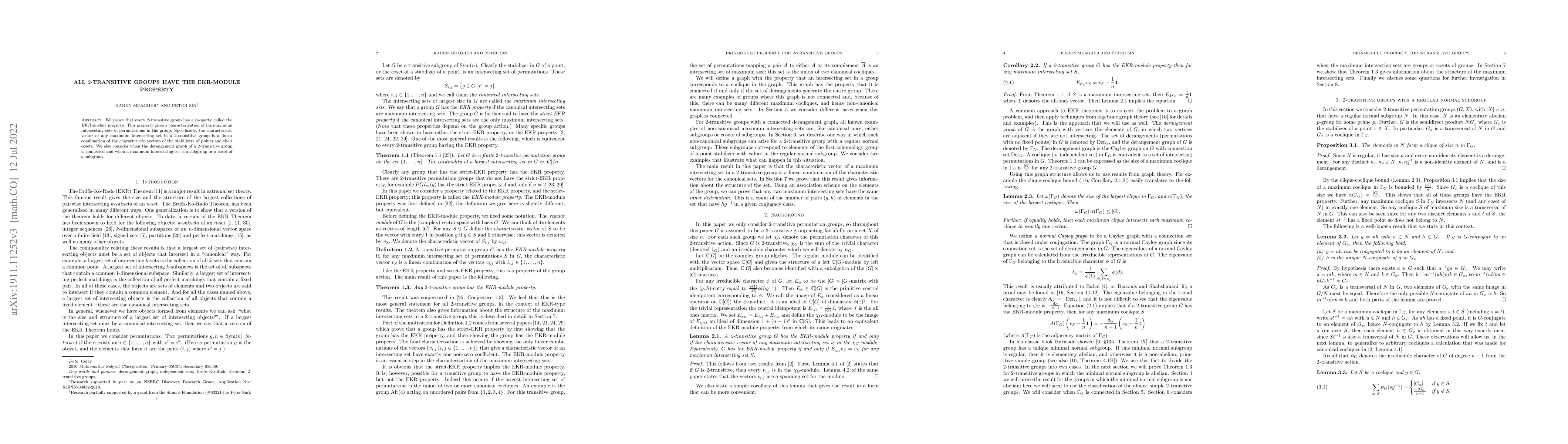 Thumbnail for All $2$-transitive groups have the EKR-module property
