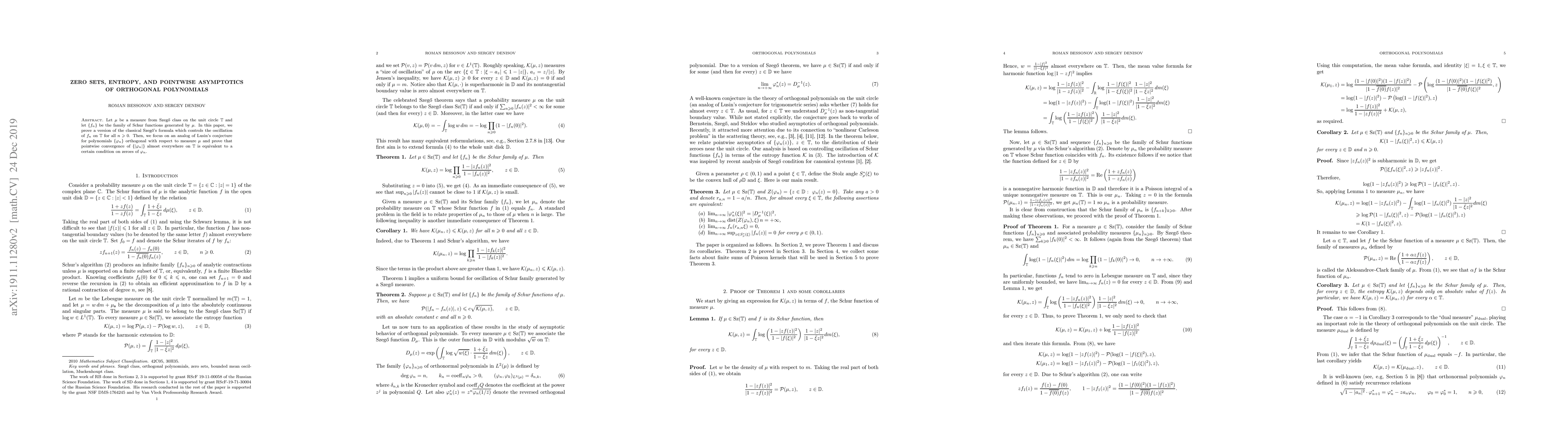 Thumbnail for Zero sets, entropy, and pointwise asymptotics of orthogonal polynomials