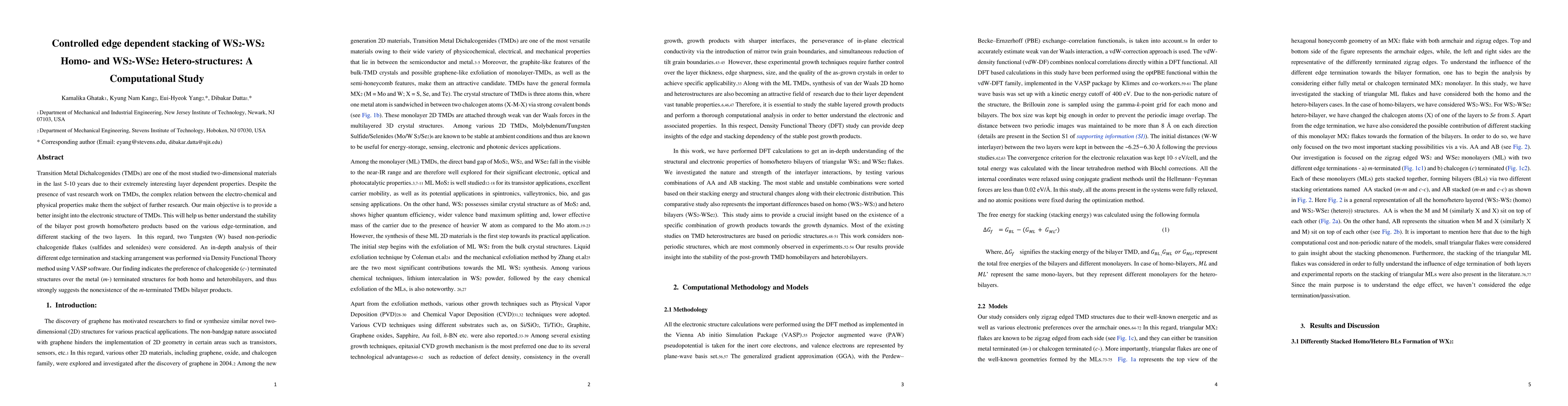 Thumbnail for Controlled edge dependent stacking of WS2-WS2 Homo- and WS2-WSe2
  Hetero-structures: A Computational Study