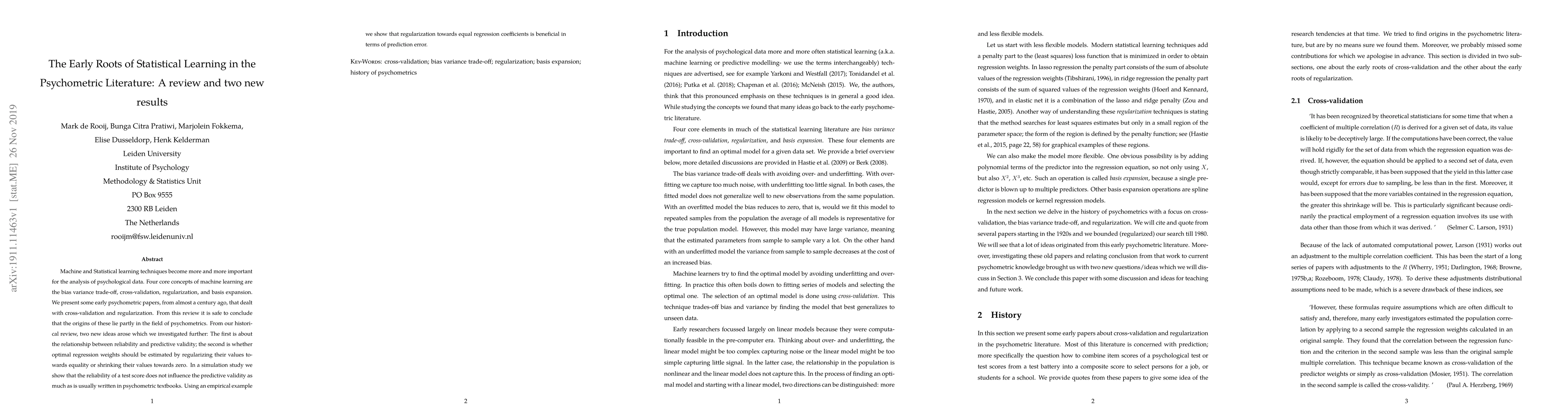 Thumbnail for The Early Roots of Statistical Learning in the Psychometric Literature:
  A review and two new results
