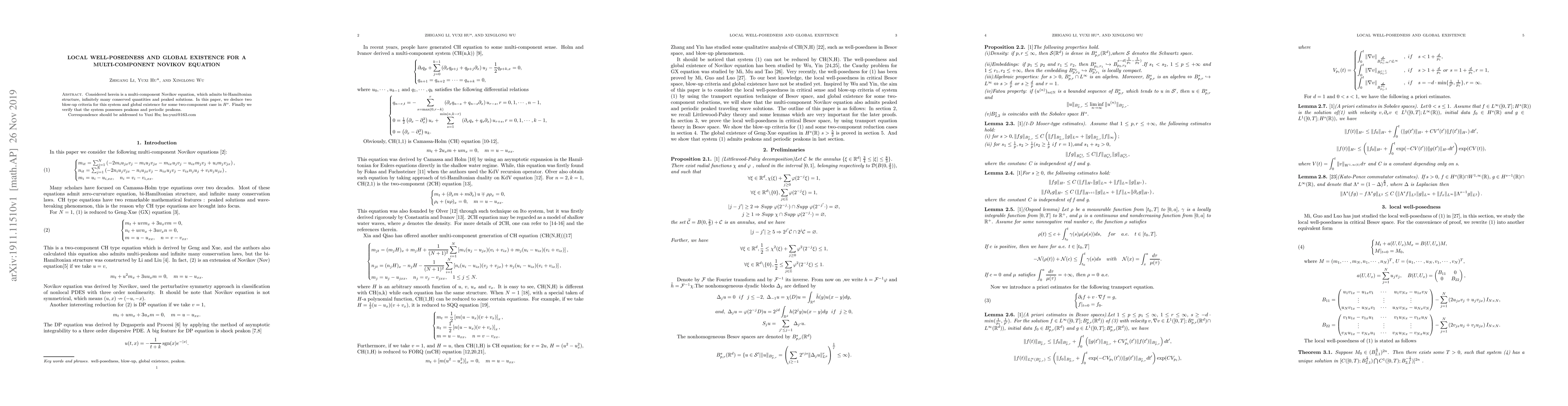 Thumbnail for Local well-posedness and global existence for a multi-component Novikov
  equation