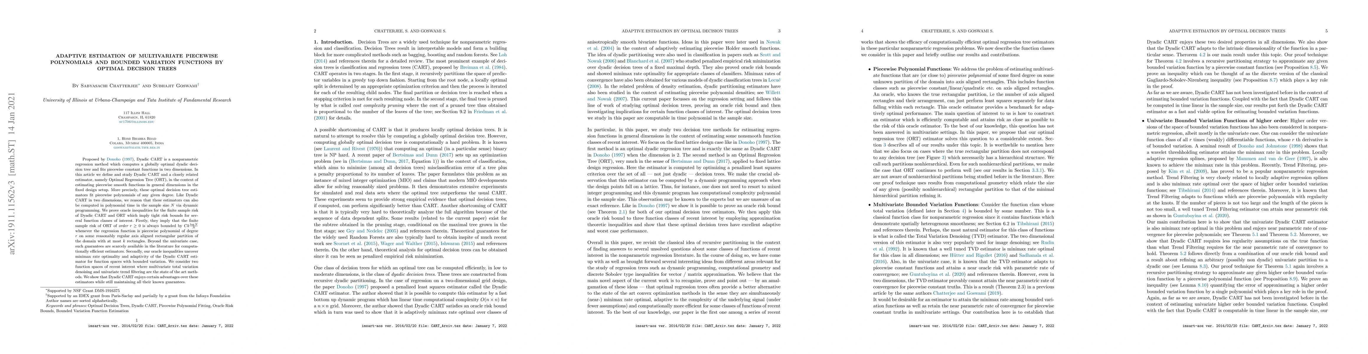 Thumbnail for Adaptive Estimation of Multivariate Piecewise Polynomials and Bounded
  Variation Functions by Optimal Decision Trees
