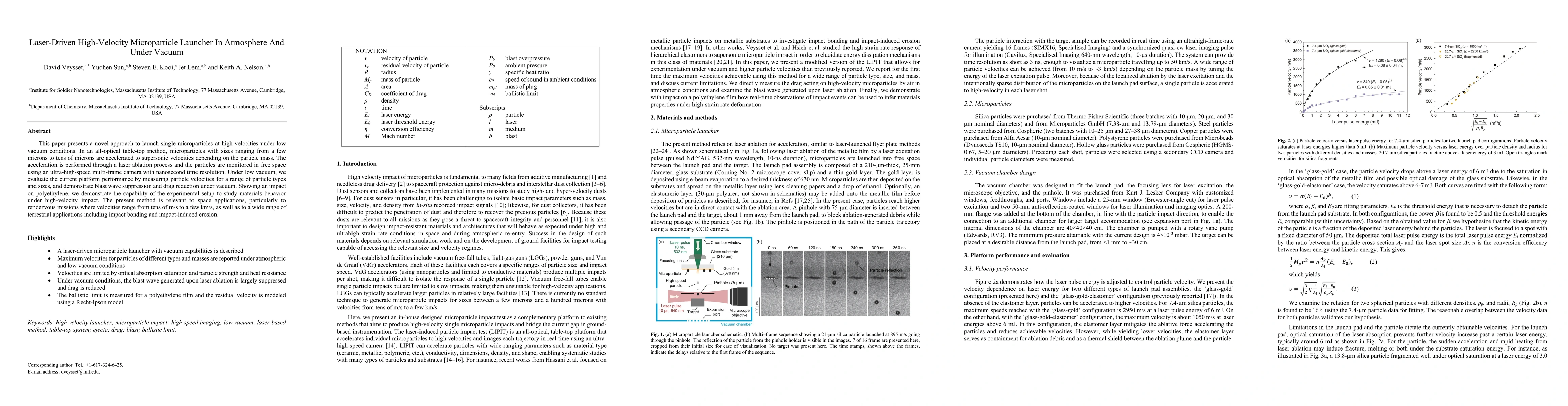 Thumbnail for Laser-Driven High-Velocity Microparticle Launcher In Atmosphere And
  Under Vacuum