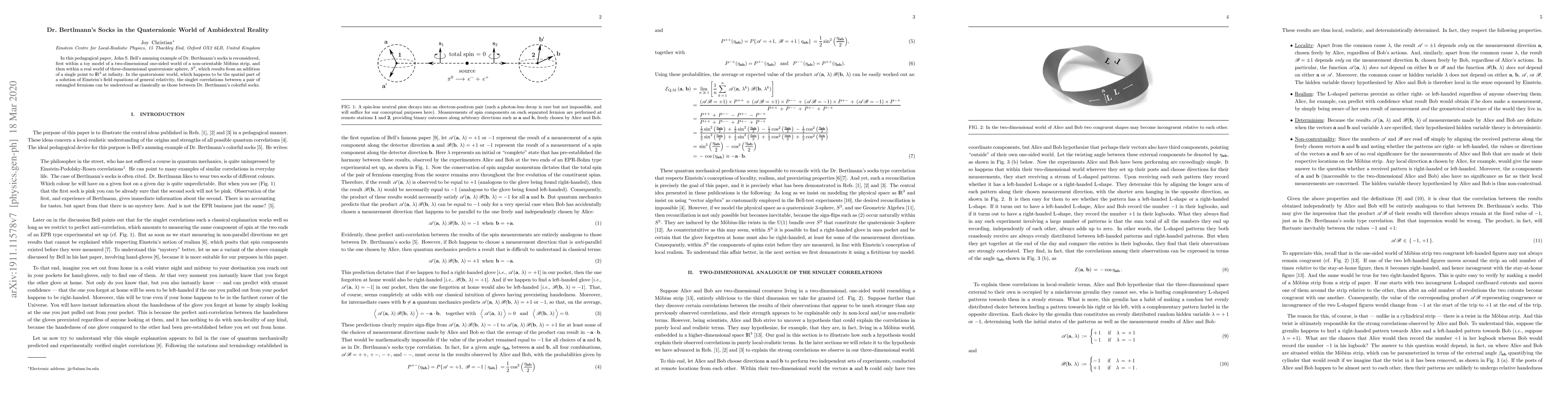 Thumbnail for Dr. Bertlmann's Socks in the Quaternionic World of Ambidextral Reality
